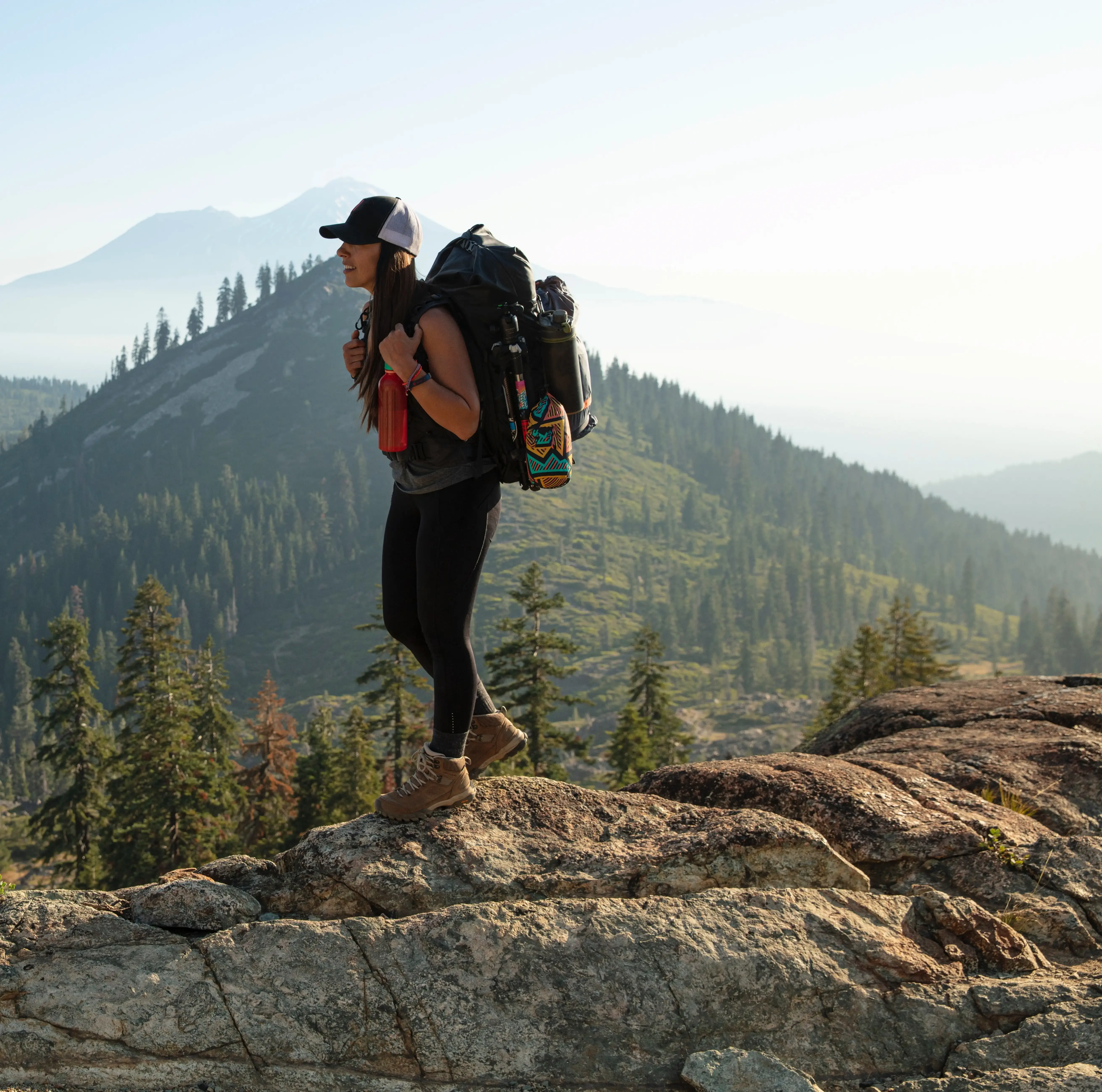 Woman hiking on a mountain in athabasca falls